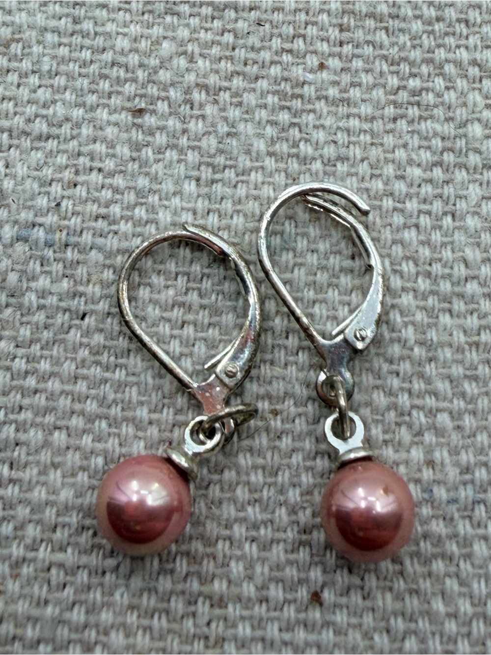 Silver Leverback Earrings with Pink Pearl Drops